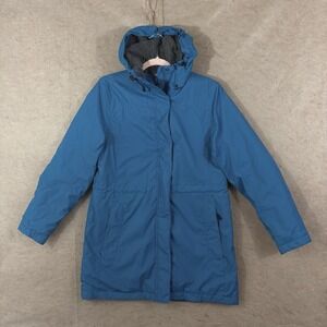 LL Bean Winter Warmer Jacket‎ Coat Womens Sz SP Blue Hooded Fleece Quilted Lined
